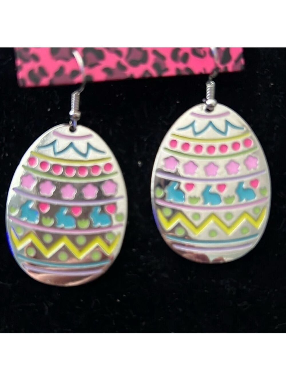Betsey Johnson Silver Easter Egg Earrings